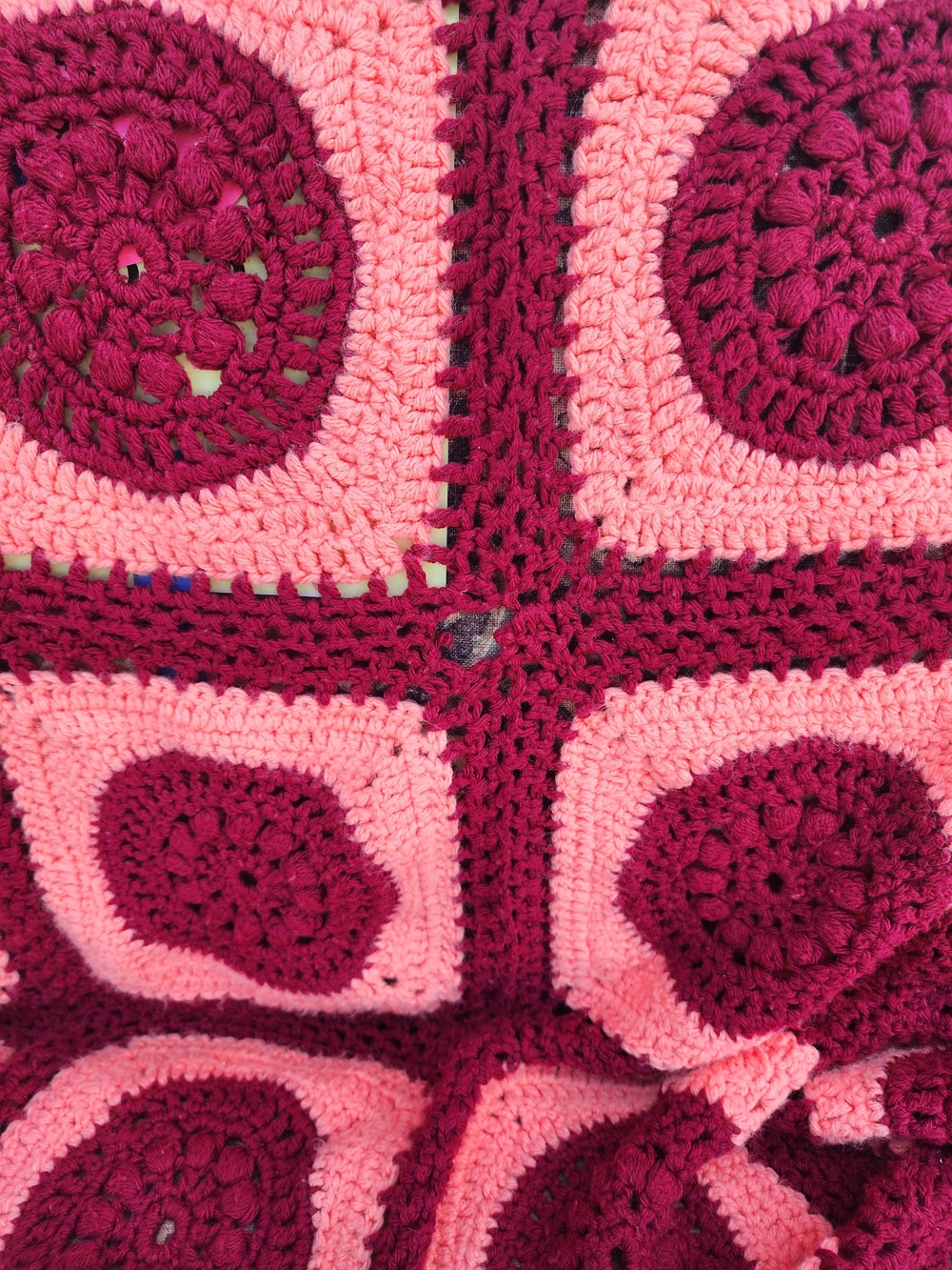 Pink and Wine Crochet Square Blanket Throw Laprobe